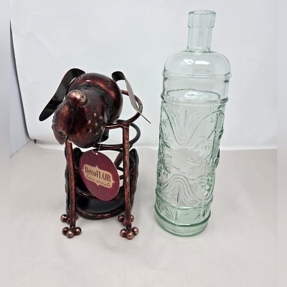 Deco Flair Cute Dog Patina Copper Wine Holder 13x6x4 (with a bottle) Flop Ears - Picture 7 of 13